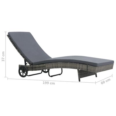 vidaXL Sun Lounger with Wheels and Cushion Poly Rattan Anthracite