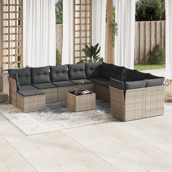 vidaXL Garden Sofa Set Grey PE rattan Large Modular Garden Sofa Set