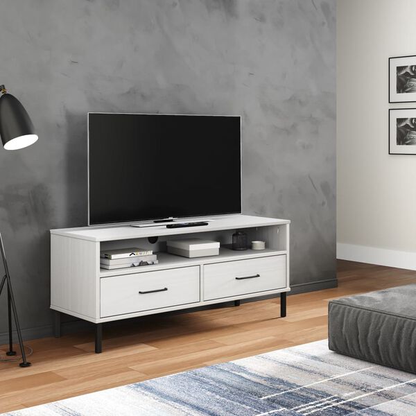 vidaXL TV Cabinet White Solid pine wood, Metal Medium TV Cabinet