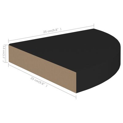 vidaXL Floating Corner Shelves 4 pcs Black 9.8"x9.8"x1.5" MDF