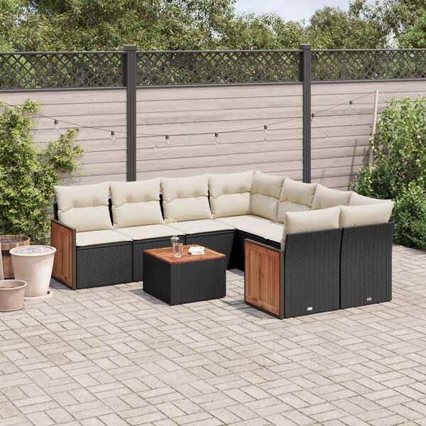 vidaXL 9 Piece Patio Sofa Set with Cushions Black Poly Rattan