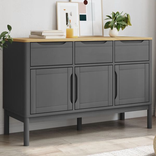 vidaXL Sideboard Grey Solid pine wood, engineered wood Medium Sideboard
