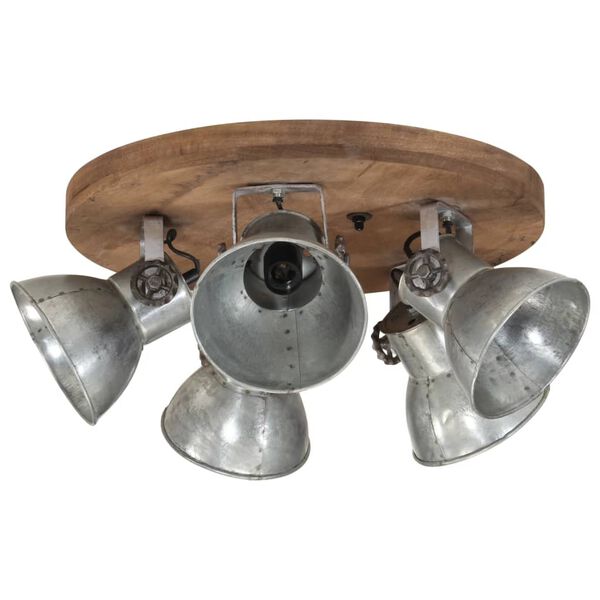 vidaXL Ceiling Lamp Vintage Silver Iron and Solid Mango Wood Medium