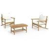 vidaXL Garden Lounge Set Bamboo with cream white cushions