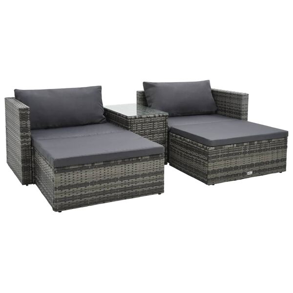 vidaXL Garden Sofa Grey PE rattan, powder-coated steel Large Modular