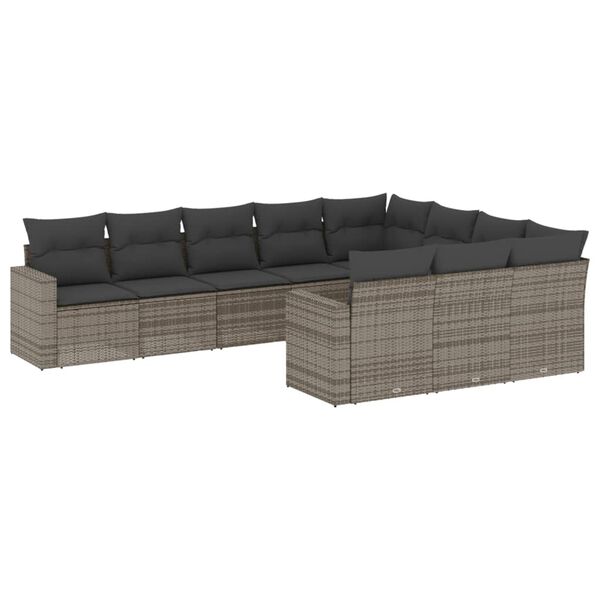 vidaXL Garden Sofa Set Grey PE rattan, powder-coated steel, polyester