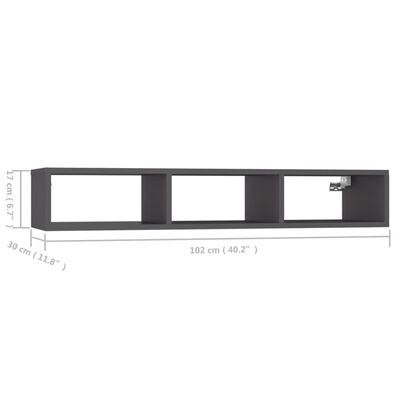 vidaXL Wall Shelf Gray 40.2"x11.8"x6.7" Engineered Wood