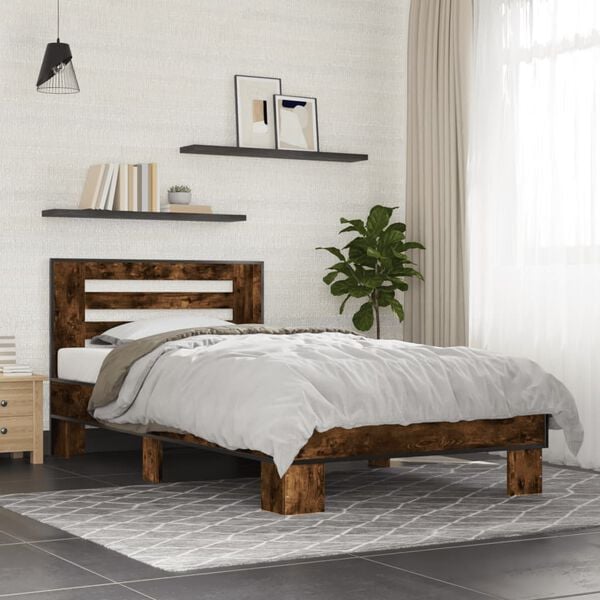 vidaXL Bed Frame Smoked Oak Engineered Wood Small Single Durable