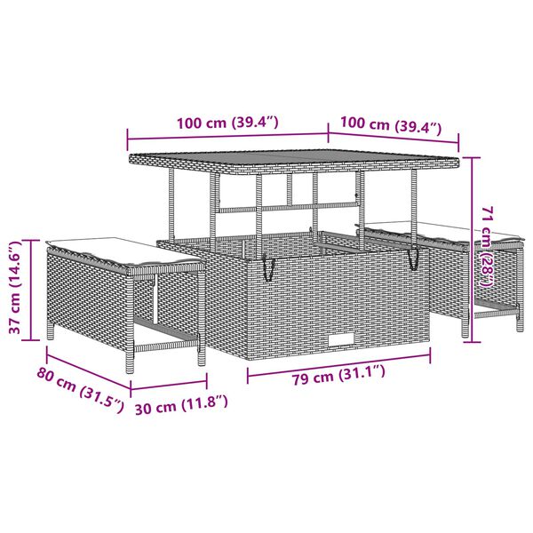 vidaXL Garden Sofa Set with Cushion with Storage Black Poly rattan