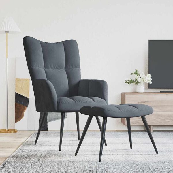 vidaXL Relaxing Chair With Stool Dark Grey