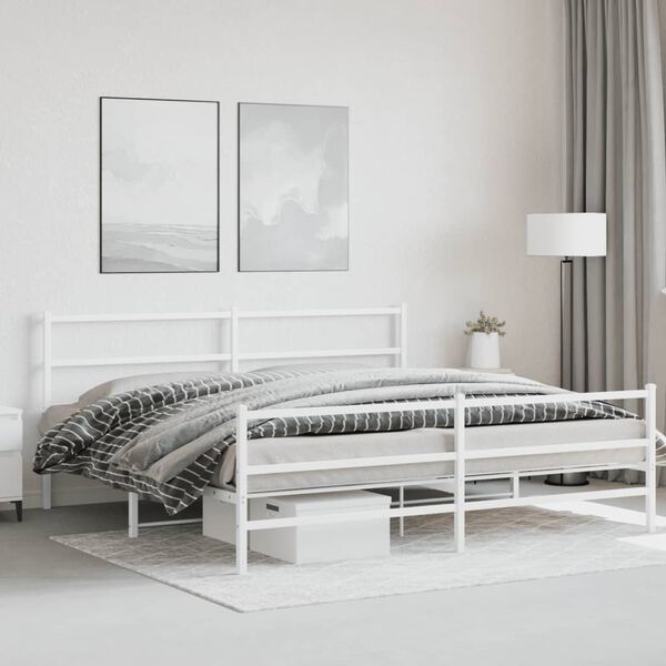 vidaXL Bed Frame White Steel Full Bed Frame Rectangular Modern