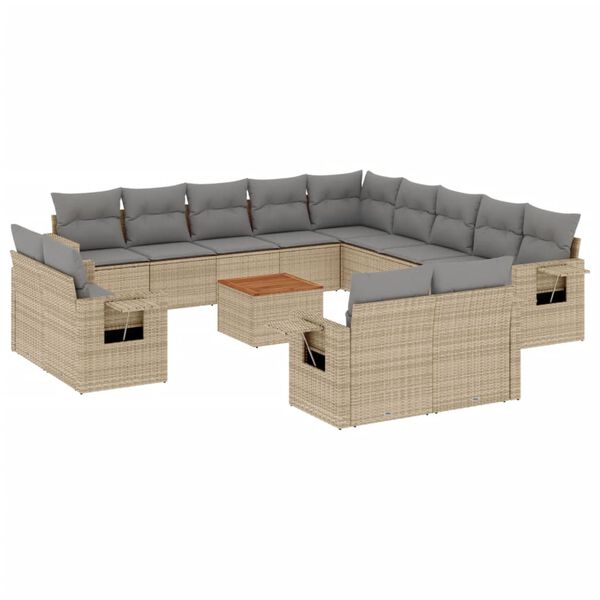 vidaXL Garden Sofa Set Beige Poly Rattan Large Adjustable Armrests