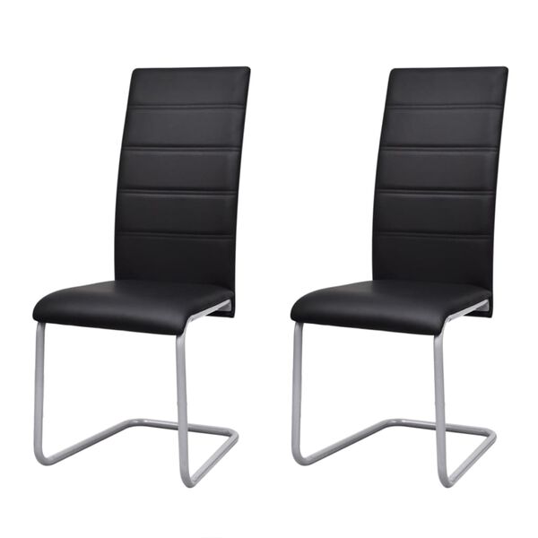vidaXL Cantilever Dining Chairs 2 pcs Black Faux Leather