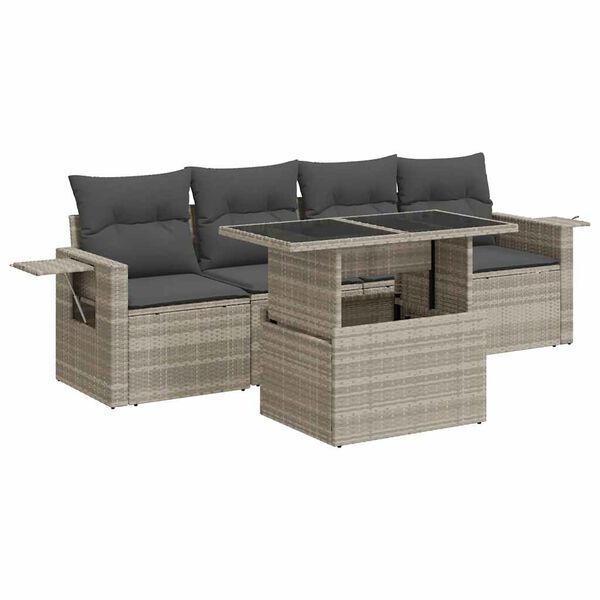 vidaXL Garden Sofa Set Light Grey PE Rattan 5 Piece Set