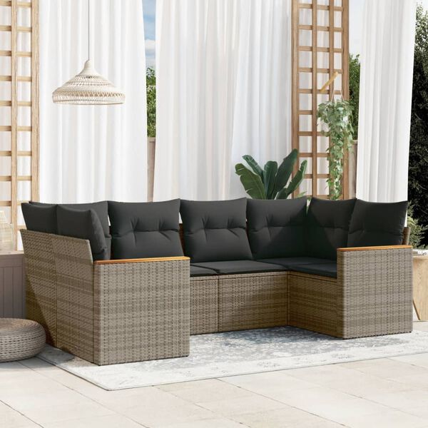 vidaXL Garden Sofa Set Grey PE rattan 6 Piece Set Adjustable Feet