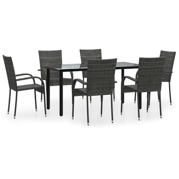 vidaXL Garden Dining Set Grey PE rattan, powder-coated steel, tempered glass