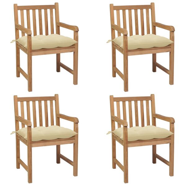 vidaXL Garden Chair Set of 4 Cream white, Natural wood Solid teak wood