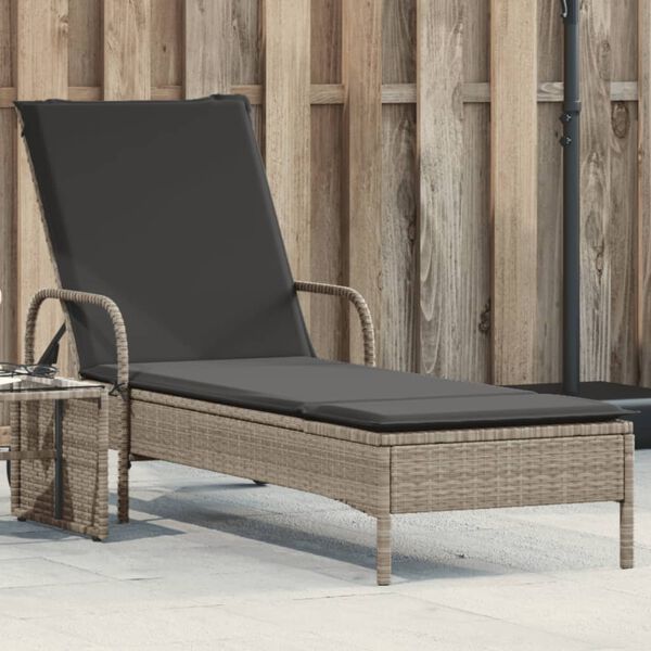 vidaXL Sun Lounger Light grey PE rattan Medium Adjustable Armrests