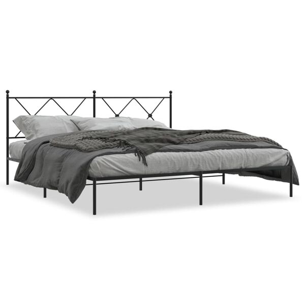 vidaXL Bed Frame Black Powder-Coated Steel Double Bed Frame