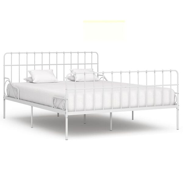 vidaXL Bed Frame White Metal frame, plywood slats 78.7 x 78.7 in Durable