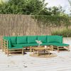 vidaXL Garden Lounge Set Natural Bamboo, Green Cushions