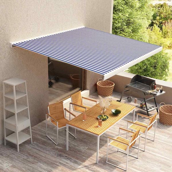 vidaXL Awning Top Blue and White 100% Polyester with PU Coating Large