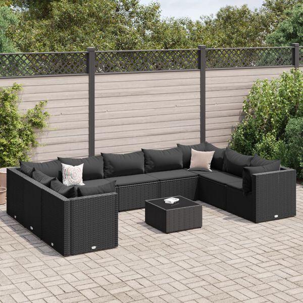 vidaXL Patio Lounge Set Black PE rattan Medium Modular