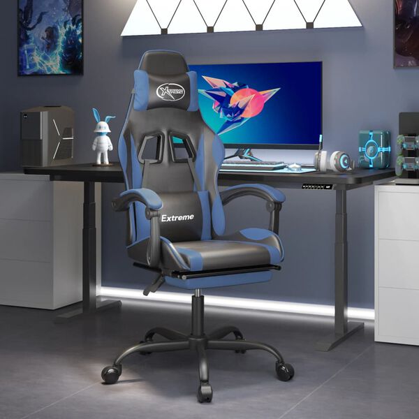 vidaXL Gaming Chair with Footrest Black and Blue Faux Leather