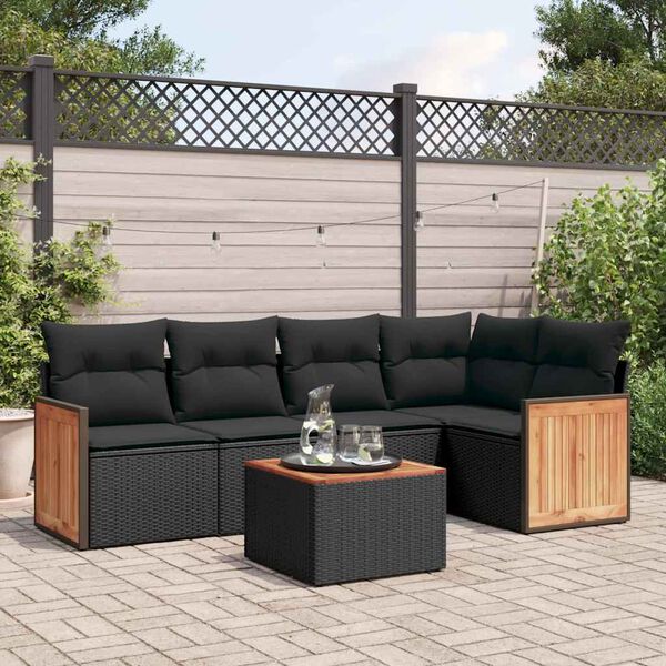 vidaXL Garden Sofa Set Black PE rattan, powder-coated steel Large