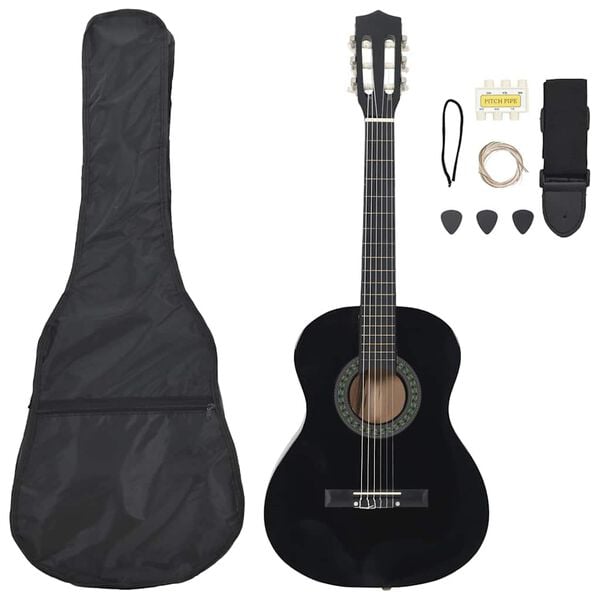 vidaXL 8 Piece Classical Guitar Beginner Set Black 3/4 36"