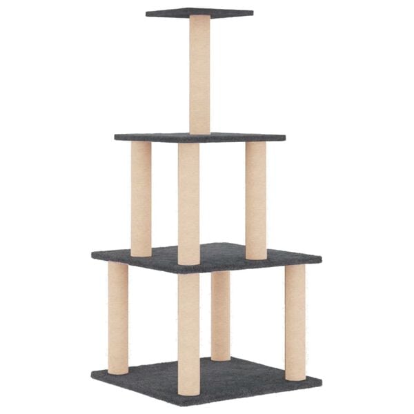 vidaXL Cat Tree Dark Grey Engineered Wood, Plush, Sisal 43.7 in Durable