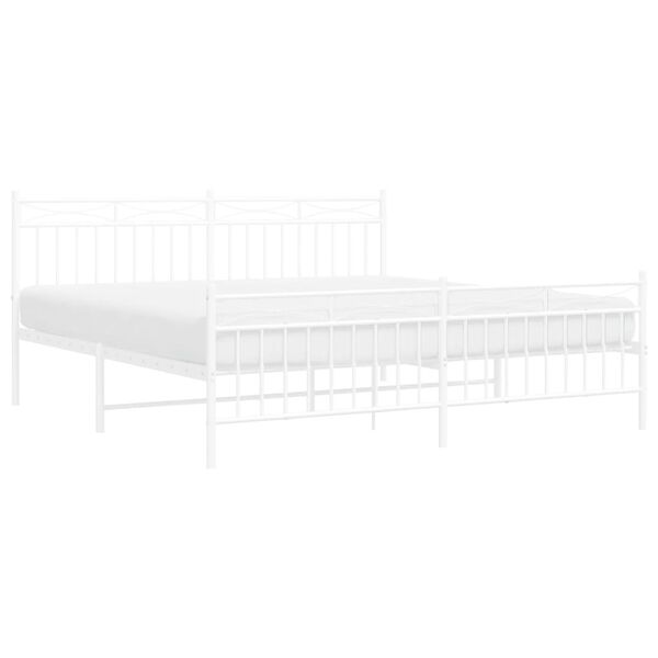 vidaXL Bed Frame White Powder-Coated Steel Super King Bed Frame