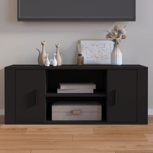 vidaXL TV Cabinet Black Engineered wood Medium TV Cabinet Rectangular
