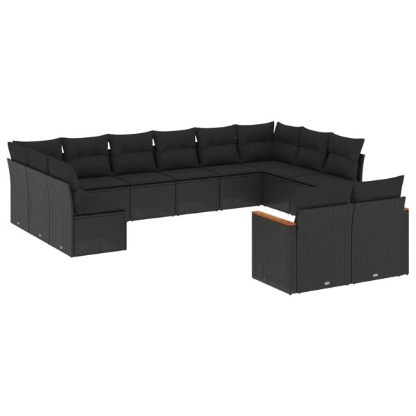 vidaXL Garden Sofa Set Black PE rattan, powder-coated steel Large