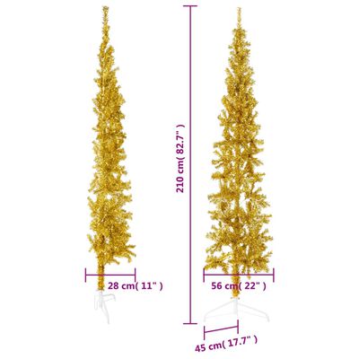 vidaXL Slim Artificial Half Christmas Tree with Stand Gold 7 ft