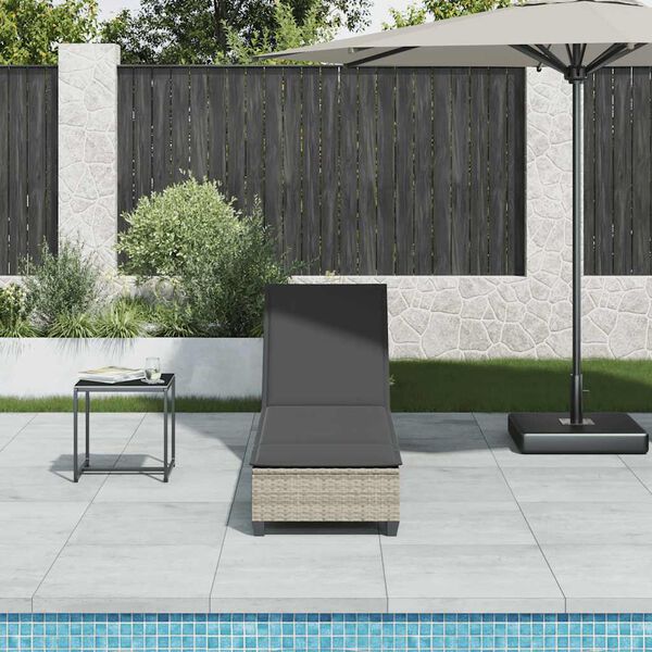 vidaXL Sun Lounger with Cushions Light Grey 55x200x25,5cm Poly Rattan