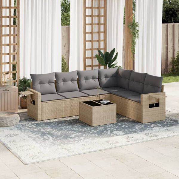 vidaXL Garden Sofa Set Beige, Light Grey Poly Rattan, Powder-Coated Steel