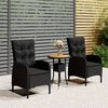 vidaXL Bistro Set Black Poly Rattan, Steel, Solid Acacia Wood Medium