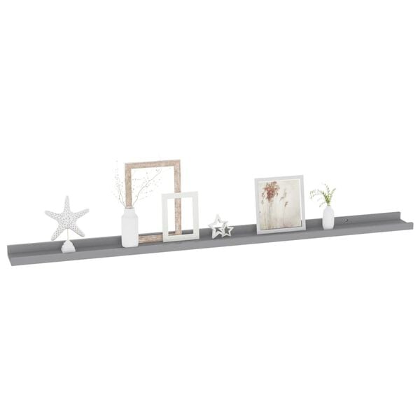 vidaXL Wall Shelf Set of 2 Grey MDF 45.3 x 3.5 x 1.2 in Wall mounting