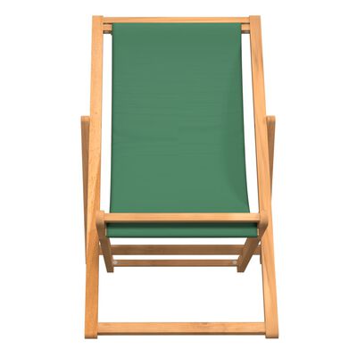vidaXL Folding Beach Chair Solid Teak Wood Green