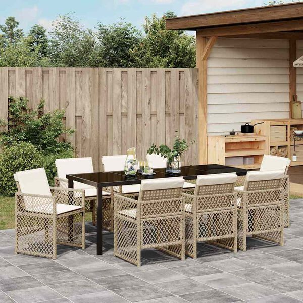 vidaXL Garden Dining Set 9 pcs Beige Poly Rattan