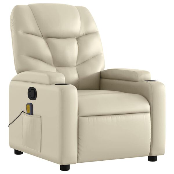 vidaXL Massage Recliner Chair Cream Faux leather, Metal, Plywood Medium