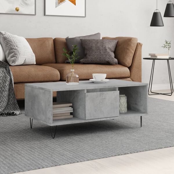 vidaXL Coffee Table Concrete Grey Engineered Wood, Metal Mid-sized