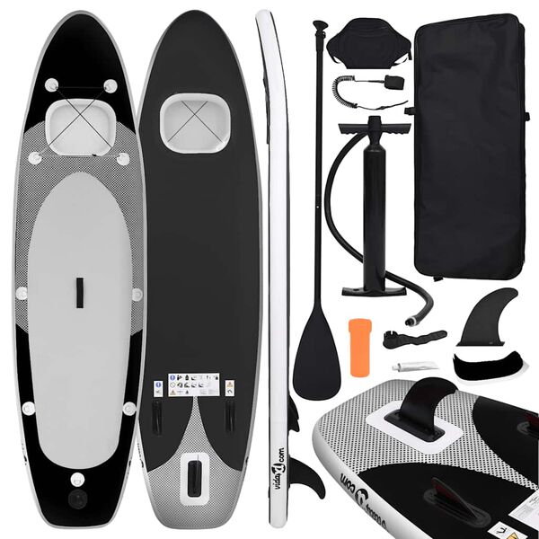 vidaXL Inflatable Stand Up Paddle Board Set Black 141.7x31.9x3.9"
