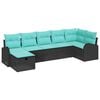 vidaXL Sofa Set with Cushion 7 pcs Black and Turquoise Poly Rattan