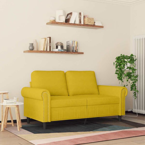 vidaXL 2-seater Sofa Yellow Velvet (100% polyester), metal, foam