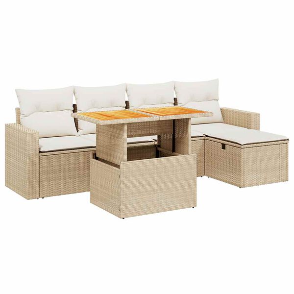 vidaXL Garden Sofa Set Beige PE rattan 6-Piece Modular Garden Sofa Set
