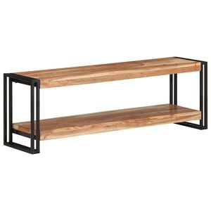vidaXL TV Cabinet Natural Wood, Black Solid Acacia Wood, Iron