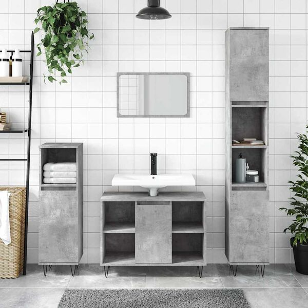 vidaXL Bathroom Cabinet Concrete grey Engineered wood Medium