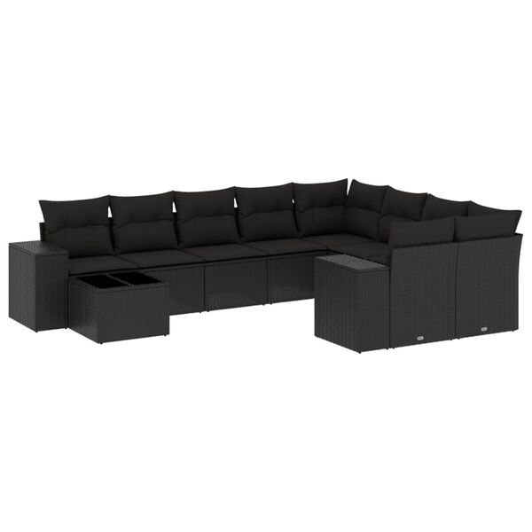 vidaXL Garden Sofa Set Black PE Rattan, Powder-Coated Steel, Tempered Glass